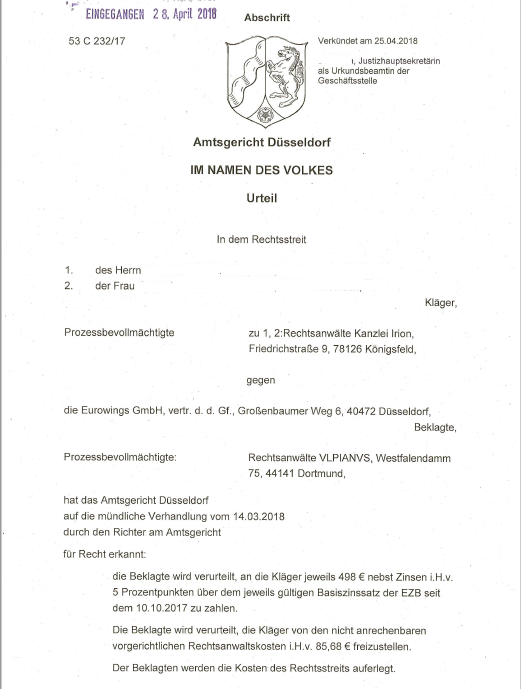 Urteil AG Dsseldorf wilder Streik Air Berlin